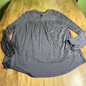 Knox Rose Grey Blue Long Sleeve Peasant Embroidered Stretch Top Womens Size XXL